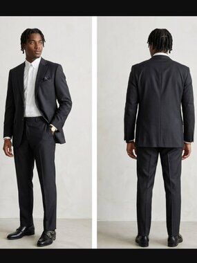 2/$100 Studio Milano Black Pinstripe 100% Wool Suit SZ 42